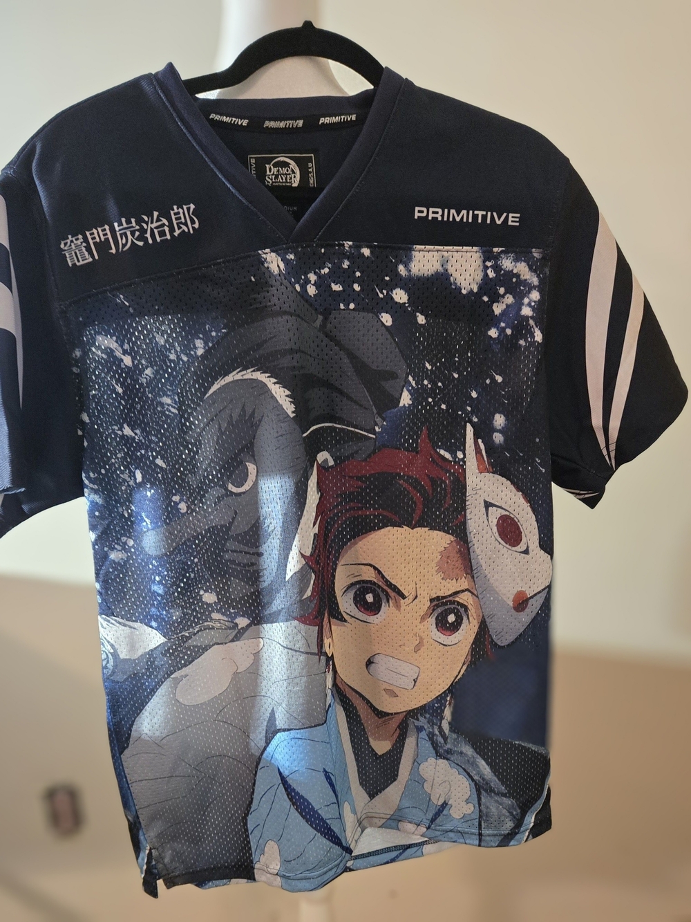 Primitive x Demon Slayer Tanjiro Kamado NWT Navy Mesh Football Jersey - Sm
